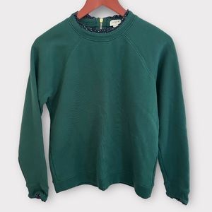 J. Crew crewneck sweater size medium green with blue and white polkadot detail